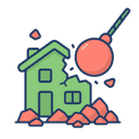 Demolition icon with wrecking ball and building