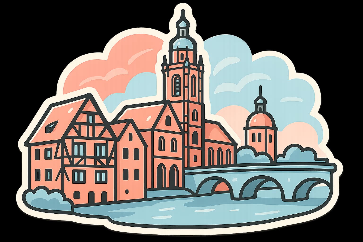 Blick über die Stadt Heilbronn mit historischer Altstadt und modernen Gebäuden am Neckar