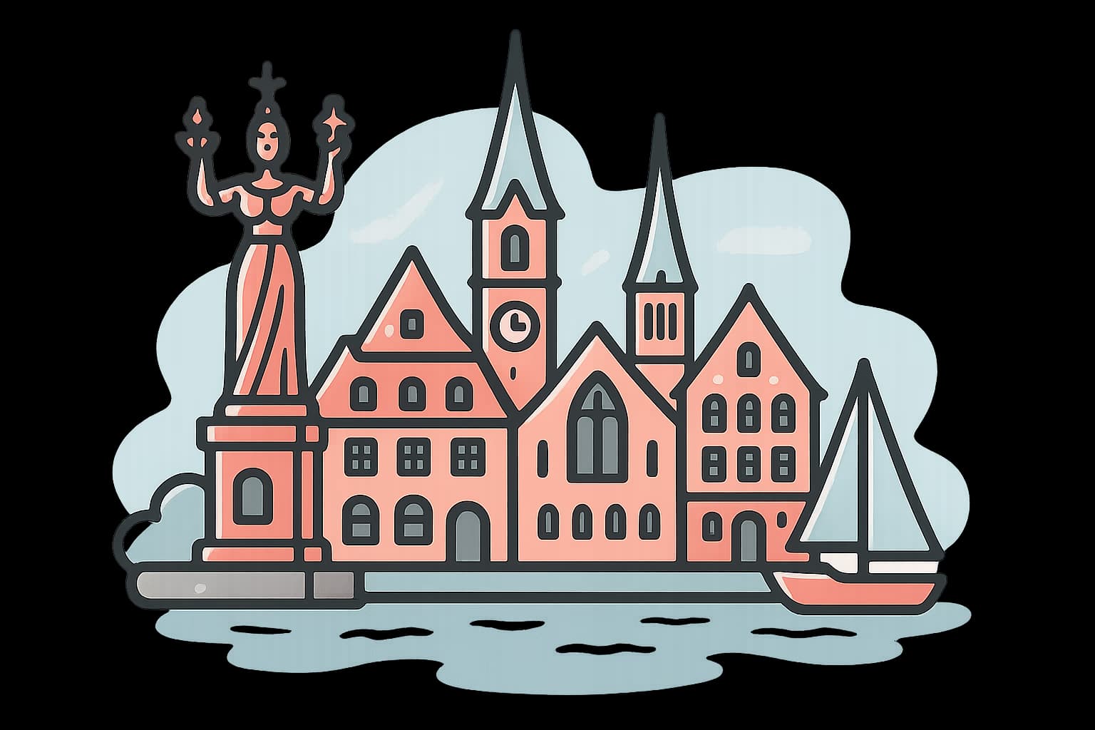 Blick über Konstanz am Bodensee mit historischer Altstadt und Münsterturm