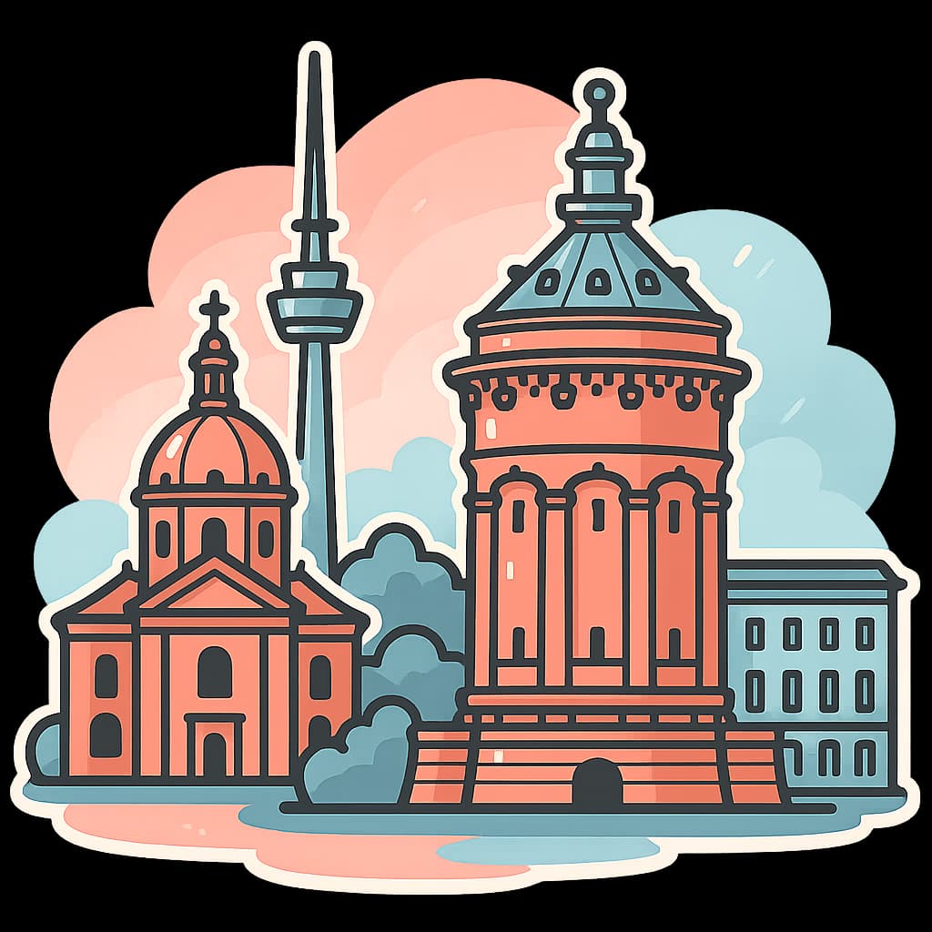 Blick über die Stadt Mannheim mit dem charakteristischen Quadrate-System und der Industriekulisse am Rhein