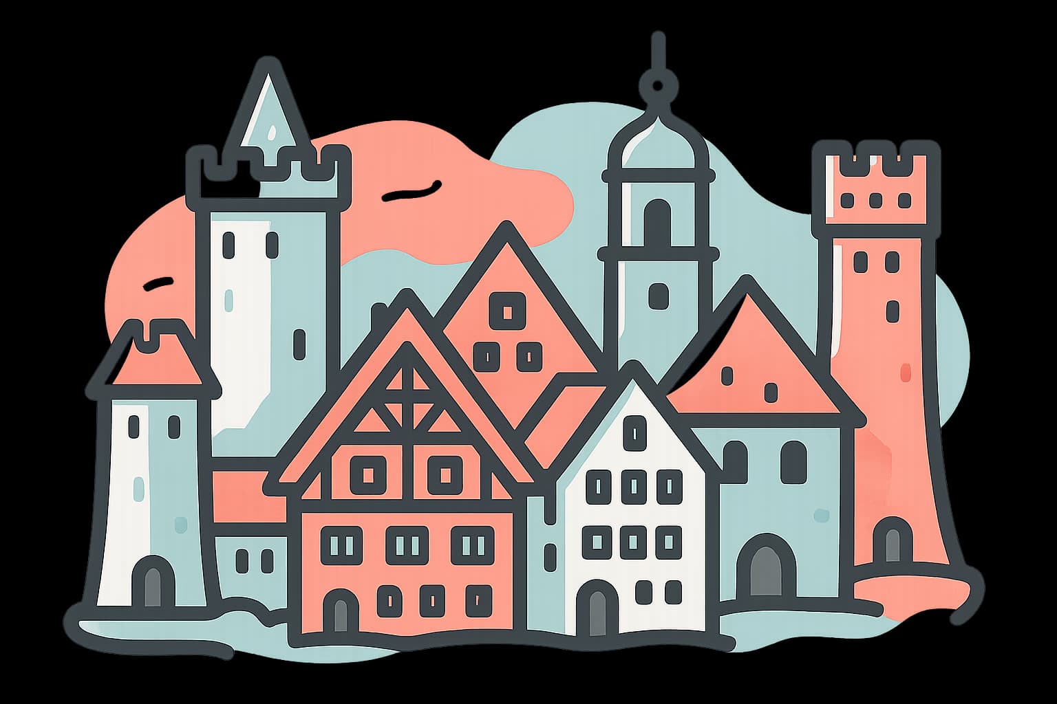 Blick auf Ravensburgs historische Innenstadt mit Marienplatz und Wehrtürmen