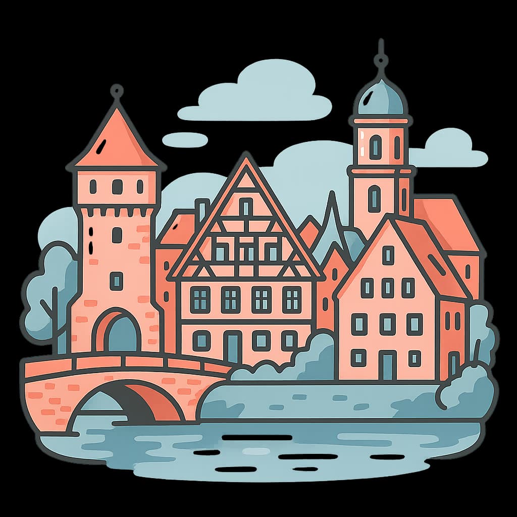 Blick über Rottenburg am Neckar mit Neckarufer und historischer Altstadt